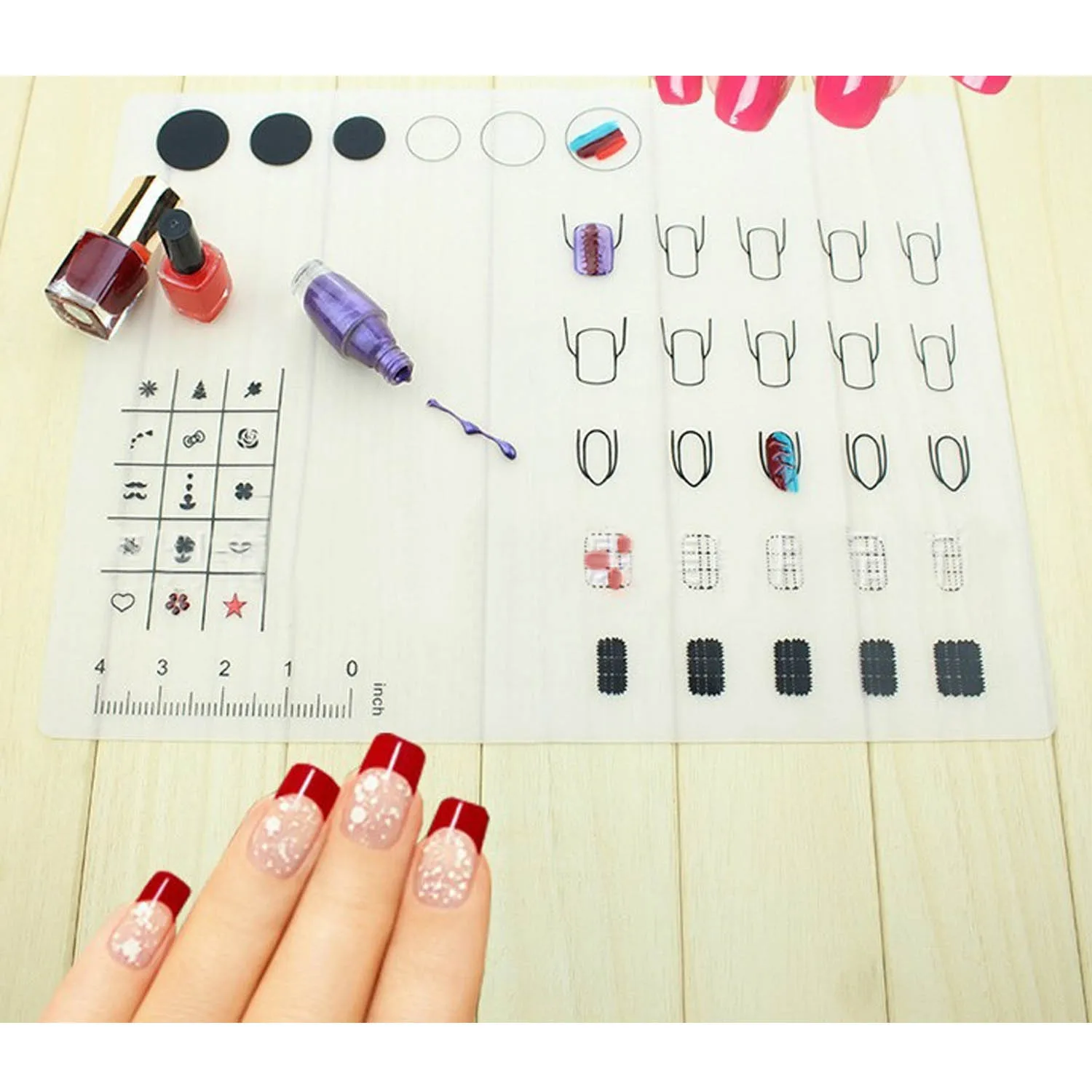 

Washable Reusable Silicone Nail Art Nail Coloring Printing Practice Workspace Stamping Plate Mat Table Transfer Tools
