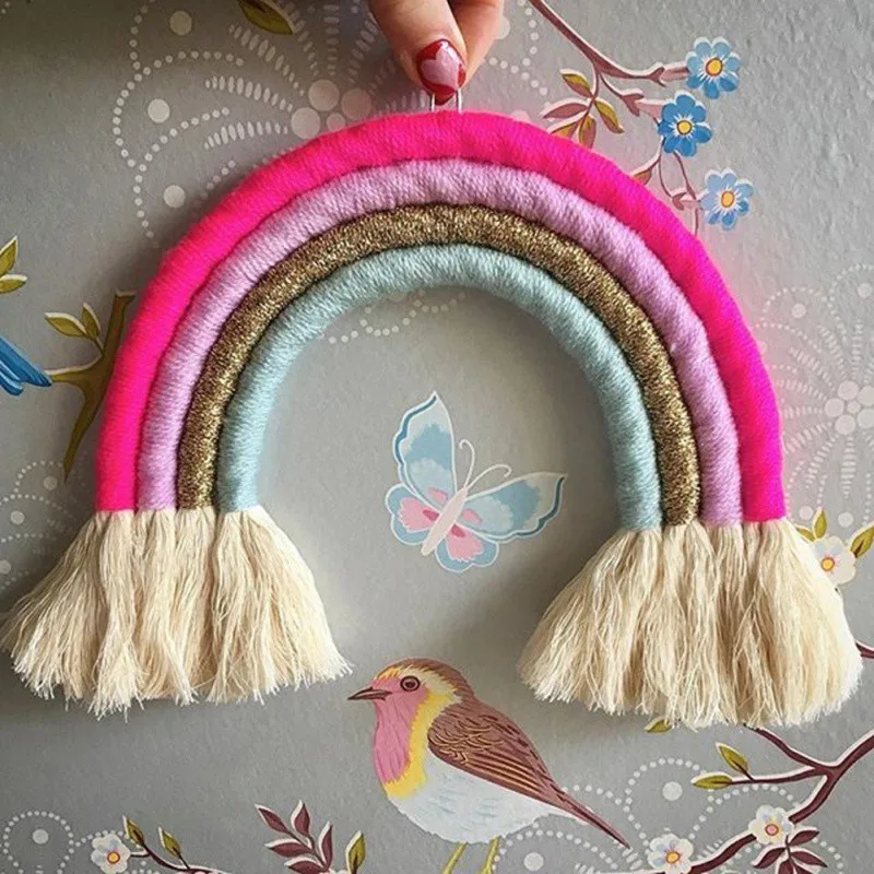 

Nordic Braided Rainbow Wall Tapestry With Tassel Macrame Handmade Knitted Hanging Wall Art Kids Gift Room Decoration