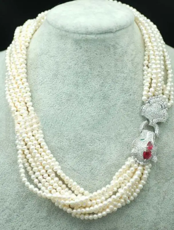 

10rows freshwater pearl white 3-5mm near round leopard clasp 18" wholesale