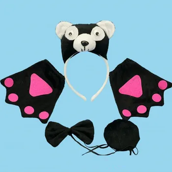 

Animal 3D Panda Headband Bow Tail Halloween Party Performance Cosplay Prop 5Pcs for Child Adult Halloween Party Favor