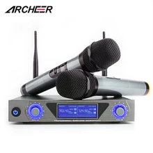 ARCHEER UHF Двухканальный беспроводной ручной микрофон система домашний караоке микрофон с ЖК-экраном 2 микрофона караоке