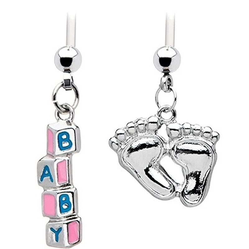 

12PCS Baby Feet Blocks Navel Rings Pregnant Belly Rings for Women PTFE Belly Rings Piercing Ombligo Bikini Jewelry Waist Chain