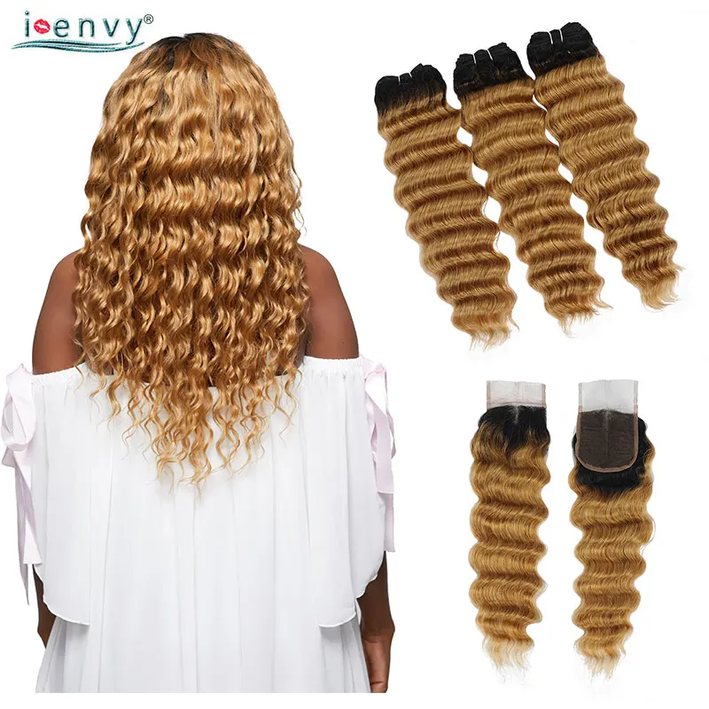 

27 Blonde Bundles With Closure Loose Deep Wave Brazilian Ombre Bundles With Closure Hair Weave Bundles Curly Human Hair Non Remy