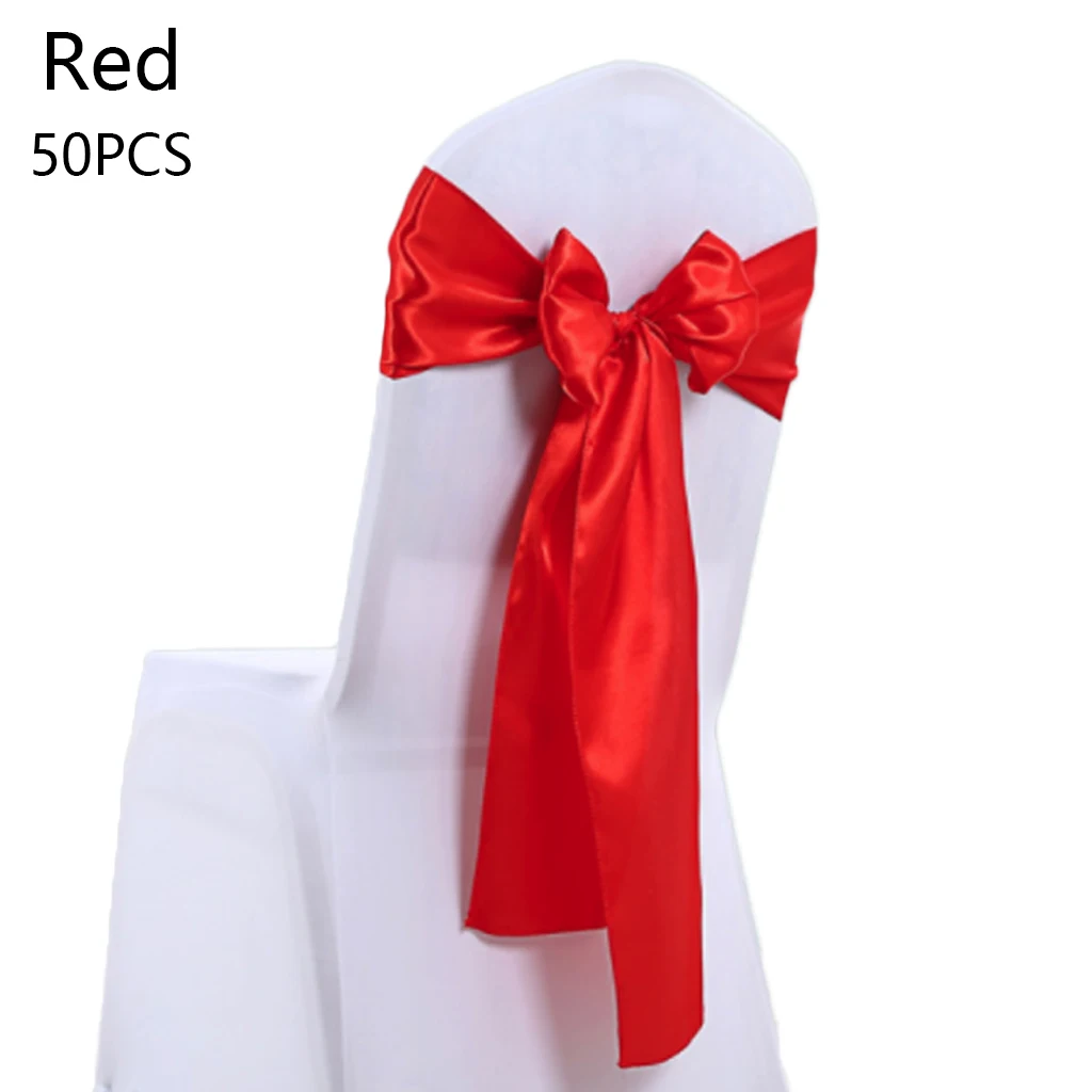 50 шт./лот, эластичный чехол для свадебного стула, атласная ткань, галстук-бабочка, лента, свадебные украшения для вечеринки, дня рождения,, Прямая поставка - Цвет: Red 50pcs