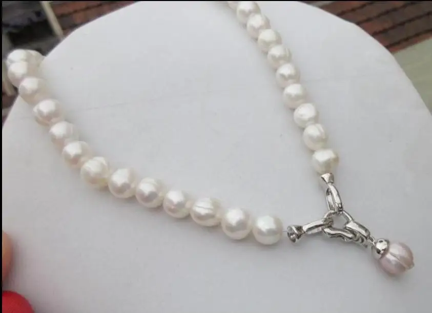 

new style 10-11mm White pearl necklace + purple Pendants