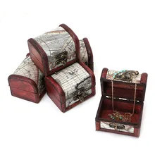 Wooden Pirate Map Jewellery Storage Box Case Holder Vintage Treasure Chest HT0809