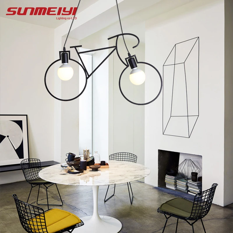 

Modern Bicycle decor LED Pendant Lights For Living room Kitchen Coffee lustre pendente Hanging Lamp Nordic Vintage Light