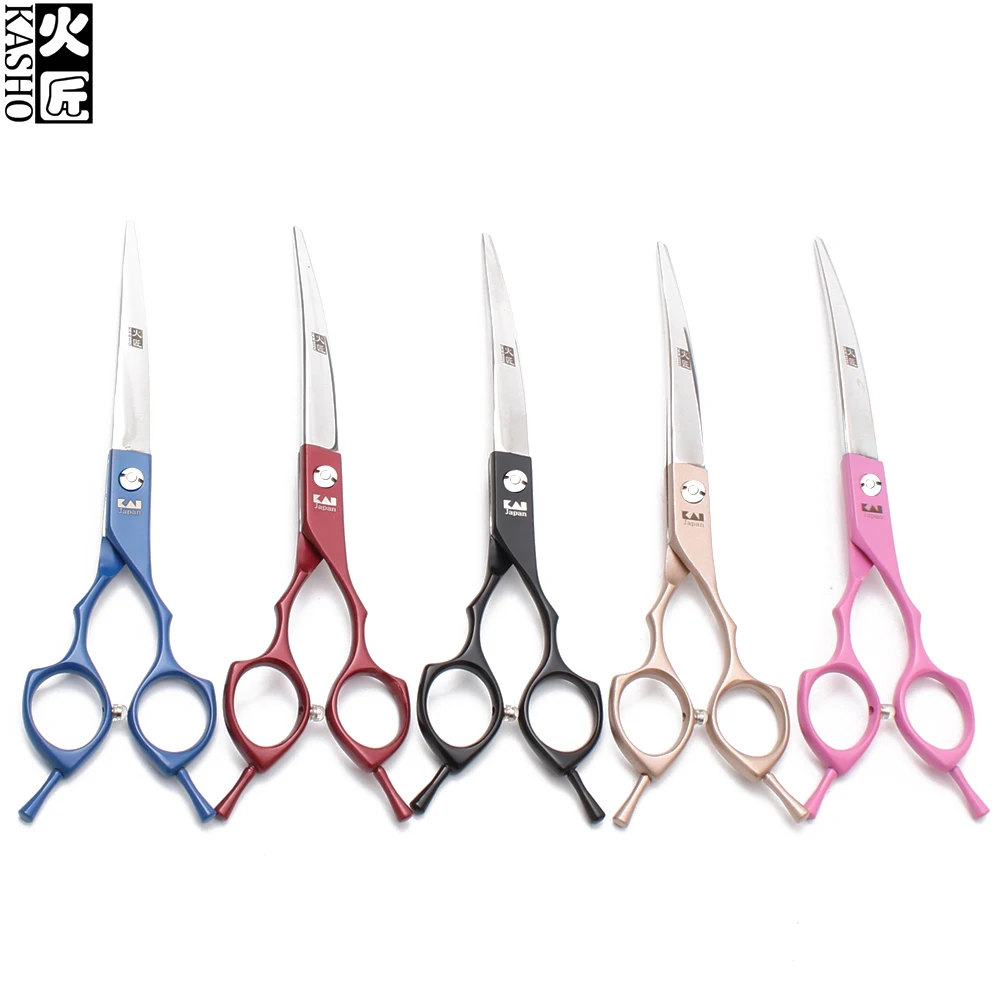 

6.5INCH 18.5cm KASHO Japan 440C Dogs Grooming Scissors Puppy Down Curved Shears Professional Pets Scissors Animal Scissors H4009
