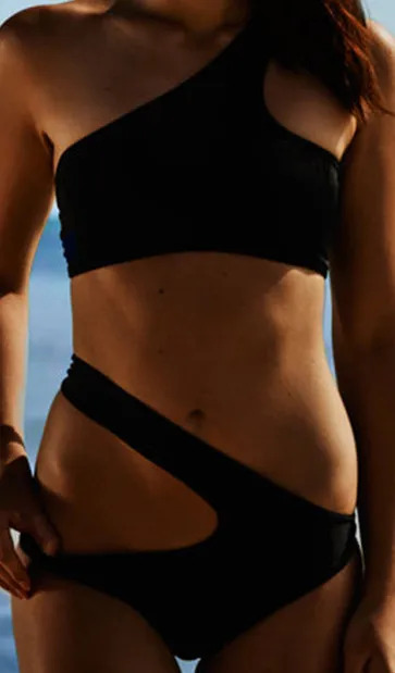 Новое сексуальное бикини в форме треугольника комплект супер сексуальный купальник на одно плечо высокого Бандажное платье с вырезом ванный комплект черные бикини Женская пляжная одежда - Цвет: black