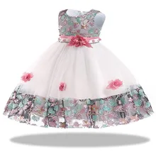 Новое платье с вышивкой для маленьких девочек платья на день рождения для маленьких девочек от 9 до 24 месяцев, 1 год Vestido, праздничное платье принцессы без рукавов