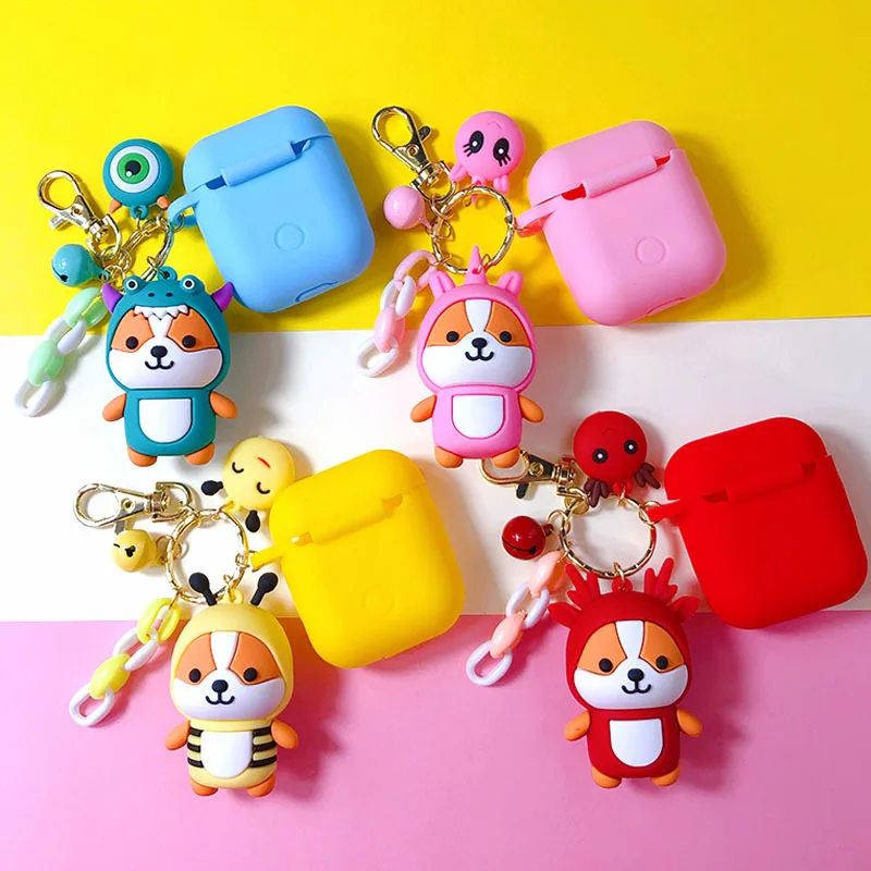 

Cute Cartoon Squirrel dinosaur bee unicorn Doll Keychain Wireless Bluetooth Earphone Case for Airpods Protective Cover Keyrings