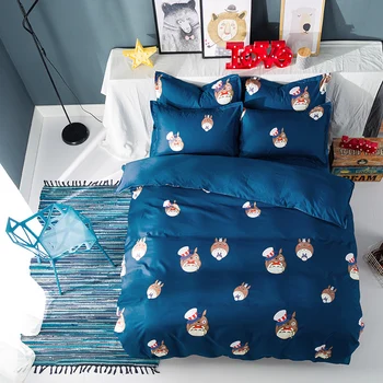 

Totoro Cartoon Home Textile Printed Bedding Set Bed Cover Bed Sheet Duvet Cover Pillowcase Bed Linen Bedclothes Queen Adult Teen