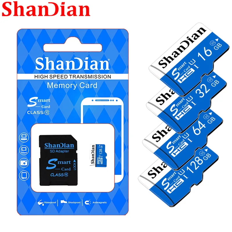 SHANDIAN Micro SD карта класса 10 карта памяти SDHC-SDXC 16 ГБ 32 ГБ 64 ГБ 8 ГБ 128 ГБ TF Карта