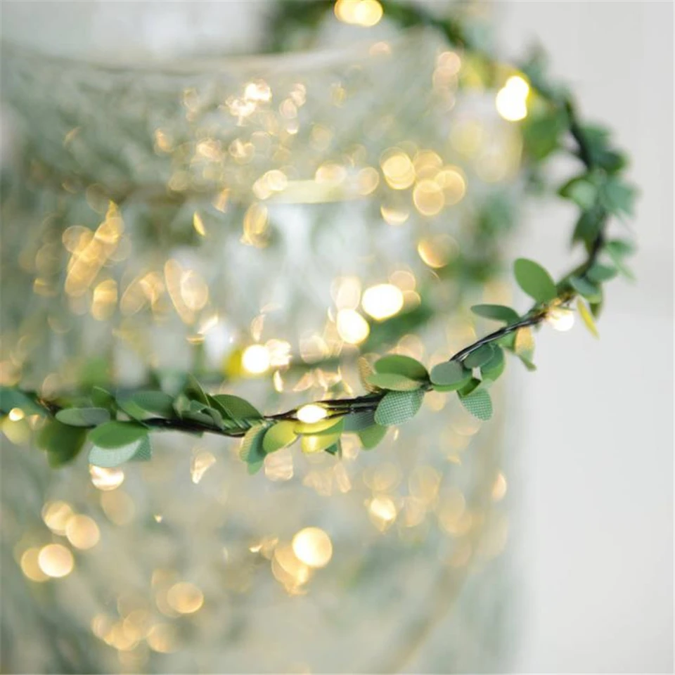 

New 3M 5M 10M Leaf Garland Holiday Lamp AA Battery Operate Copper LED Fairy String Lights For Christmas Wedding Party Art Decor