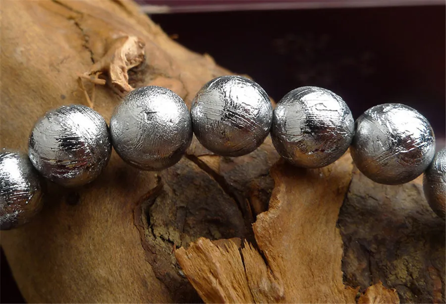Подлинный природный Gibeon Железный метеорит круглый шарик посеребренные модные браслеты для женщин и мужчин 7 мм