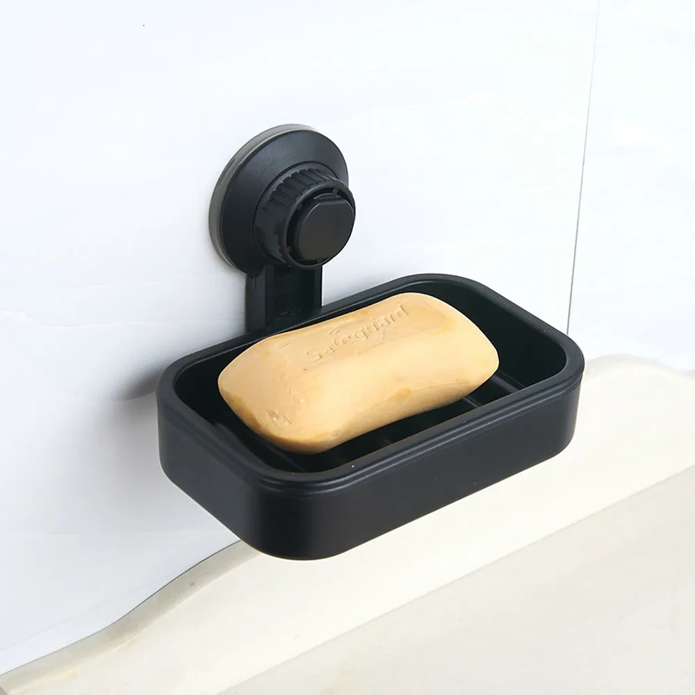 

Punch-free soap dish soap drag suction cup rack black ABS plastic LO816457
