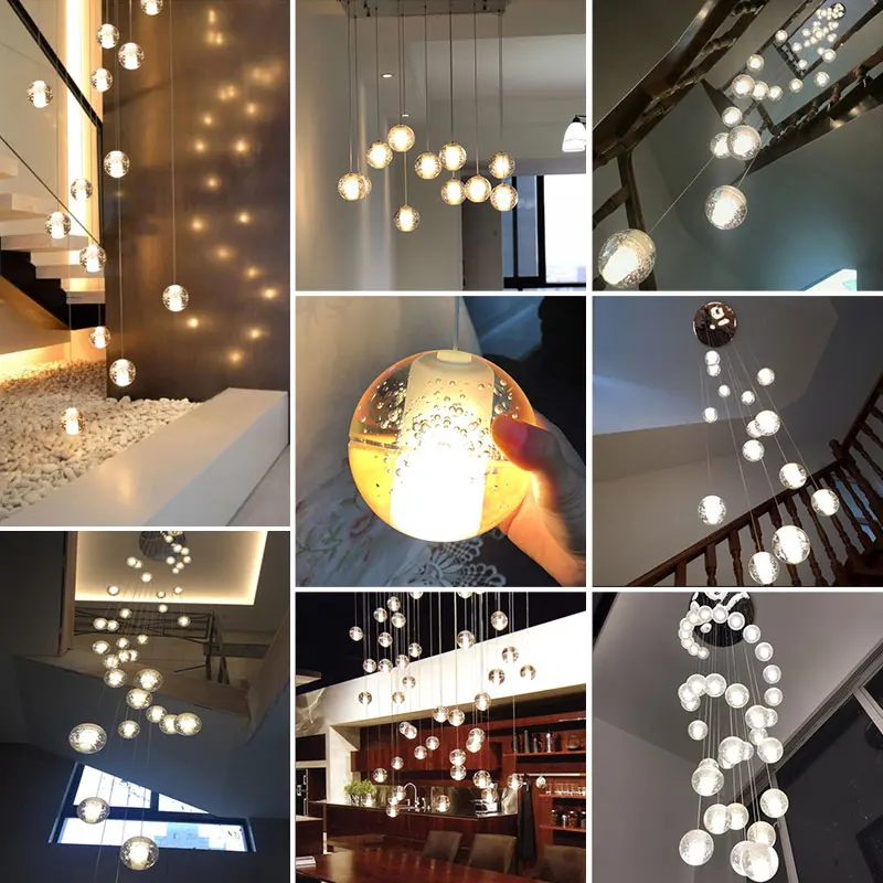  Modern Crystal Glass Ball LED Pendant Lights Fixtures Multiple Staircase Lamps Bar Hanging Lamp For - 33015426107