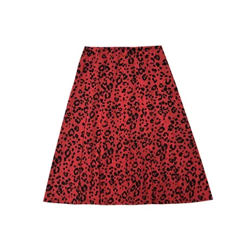 

Designer Luxury Brand Skirt for Women Vintage Leopard Print Red Chiffon A Line Skirt