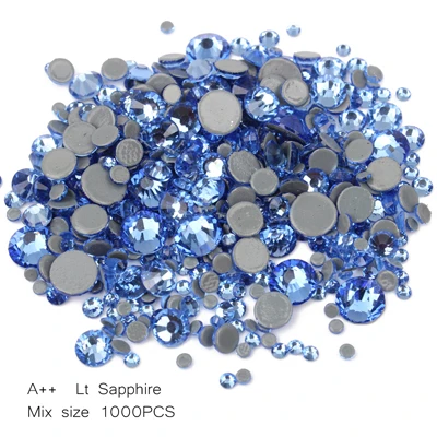 Высокое качество, исправление хрусталя и искусственного алмаза, прозрачный SS6-SS30, разные размеры, кристаллы и камни, 1000 шт./лот, для одежды, сделай сам - Цвет: Lt sapphire