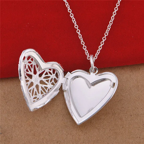925 Sterling Silver Necklace Floating Lockets Necklaces & Pendants Heart Shape Star Pattern