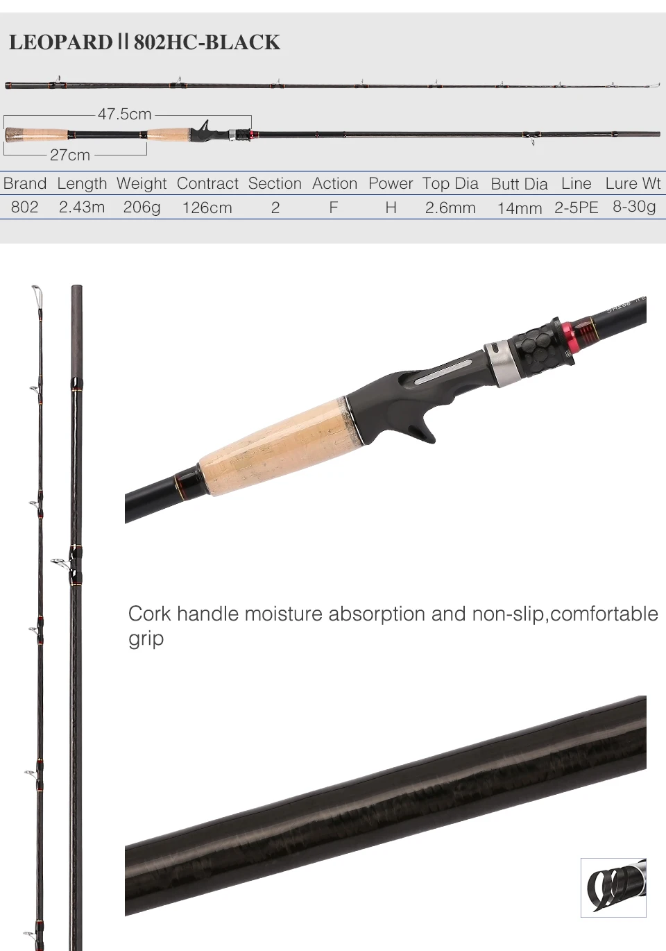 Tsurinoya LEOPARD 802HC 2,4 m H мощность жесткая Удочка baitcasing стержень Snakehead FUJI аксессуары расстояние метания литья стержень