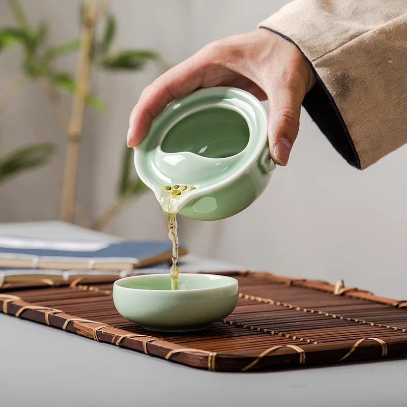 Дизайн зеленый керамический 3D Карп gaiwan чайный набор Celadon элегантный чайный набор кунг-фу включает в себя 1 горшок 1 чашка, красивый легкий чайник