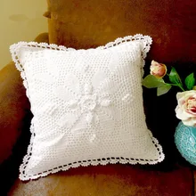 Cubierta de cojín de ganchillo hecha a mano de algodón 100%, funda de almohada 40x40 cm, Estilo Vintage Floral, Crochet a mano, decoración para el hogar, blanco y Beige