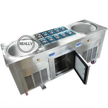 

Free Shippping R410 2800W 2 Round Pan Fried Ice Cream Roll Machine With 10 Cooling Storage Barrel 45CM Fry Ice Pan Machine