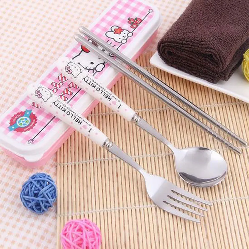 

High Quality Hello Kitty Tableware Kawaii Porcelain Set Lunch Dinnerware Baby With Box Kitchen Tool Free Shiping