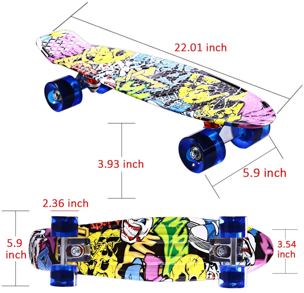 CL - 85 Printing Graffiti Style Skateboard Complete 22 inch Retro Cruiser Longboard