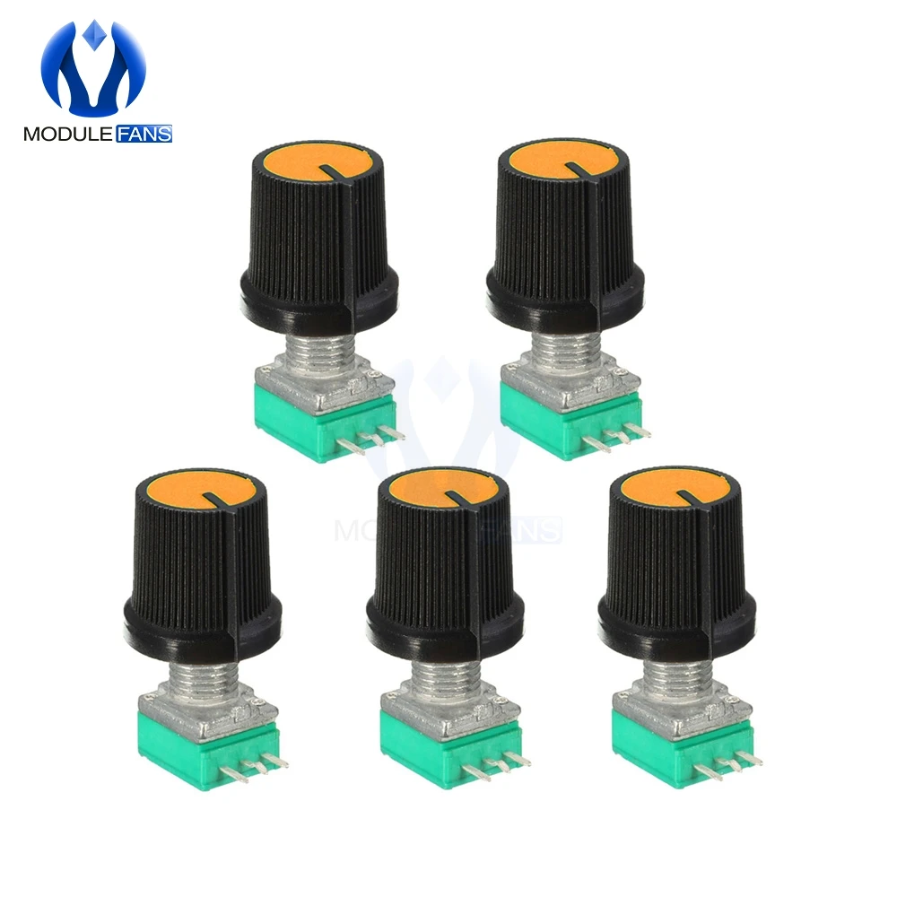 

5PCS Rotary Potentiometer 6mm Knurled Shaft Single Linear B Type B10K ohm 10K With Cap DIY Kit Electronic 3 Pin 3PIN 3P