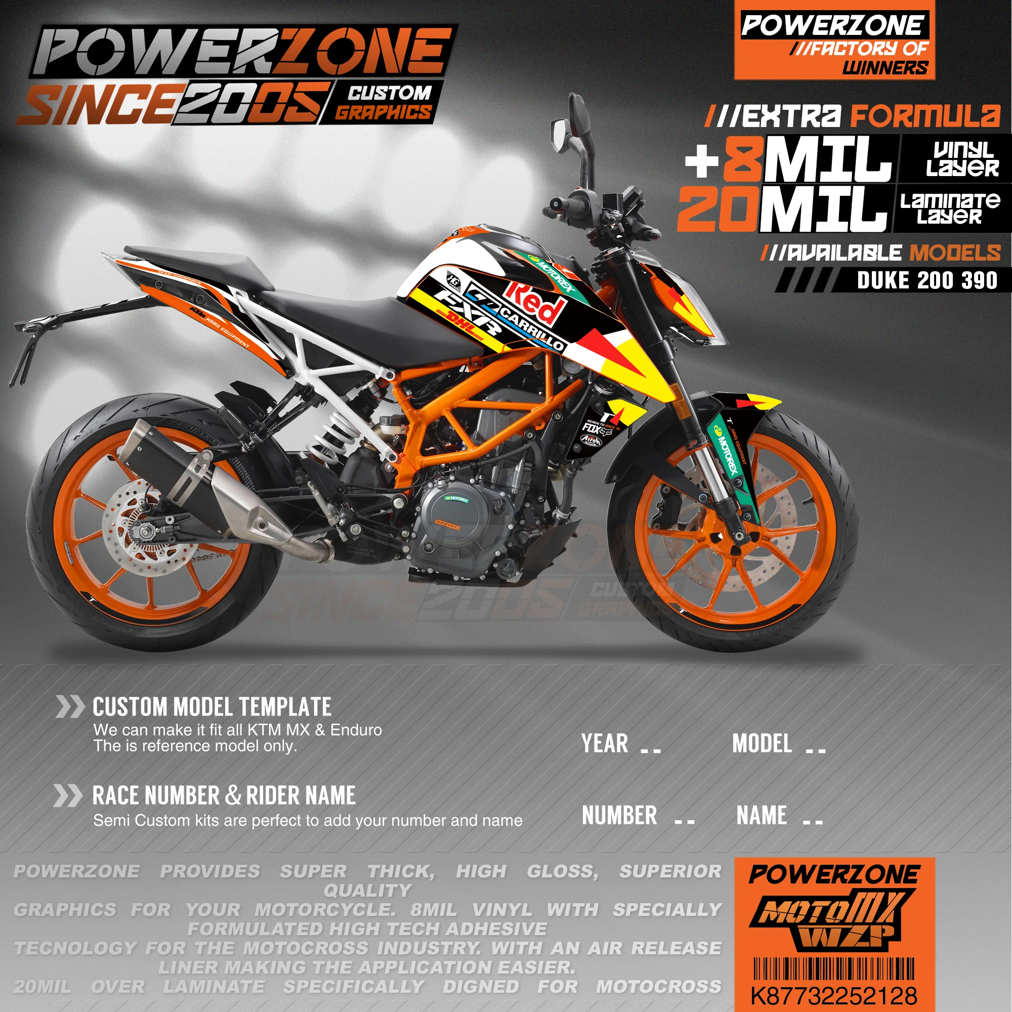 PowerZone Custom Team Graphics деколи для фона 3 м набор наклеек KTM DUKE 200 390 2011 2016 2017 2019 128|Наклейки