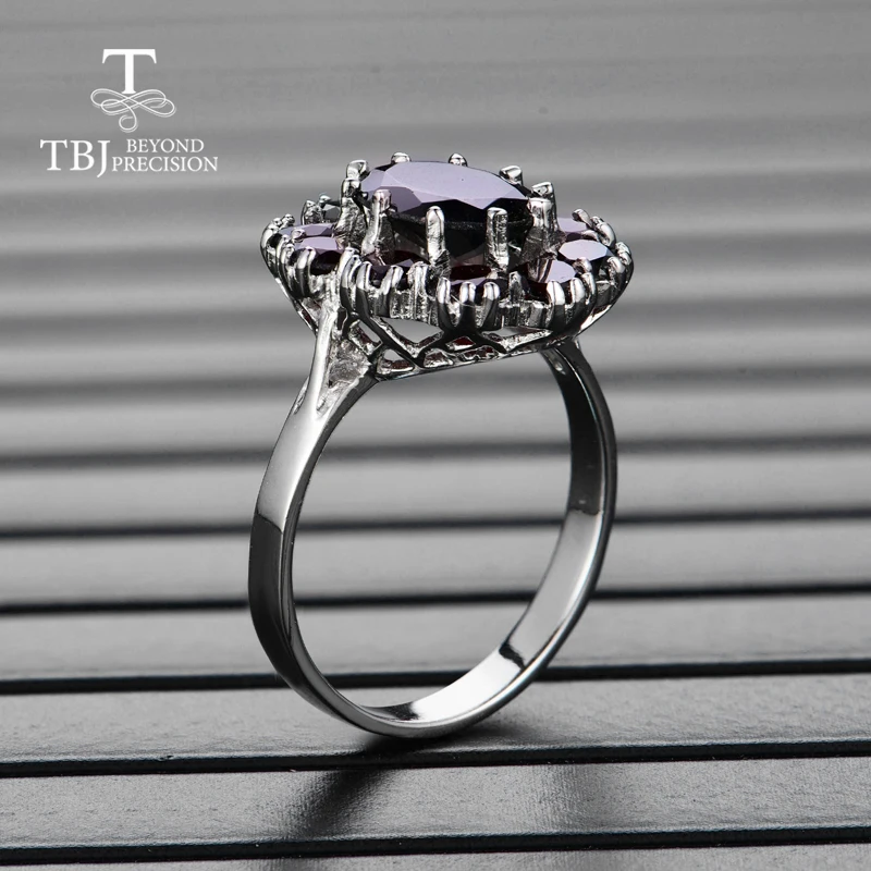 TBJ, серебро 925 пробы, натуральный драгоценный камень, Черный гранат, кольца, хорошее ювелирное изделие для женщин и девушек, на годовщину и день рождения, хороший подарок