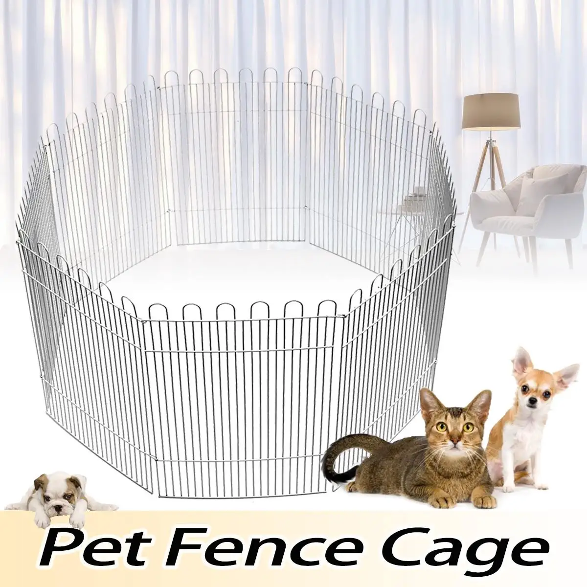

8 Panel Foldable Pet Dogs Cats Iron Fence Run Playpen Pets Puppy Hamster Folding House Cage Play Exercise Training Space Cages