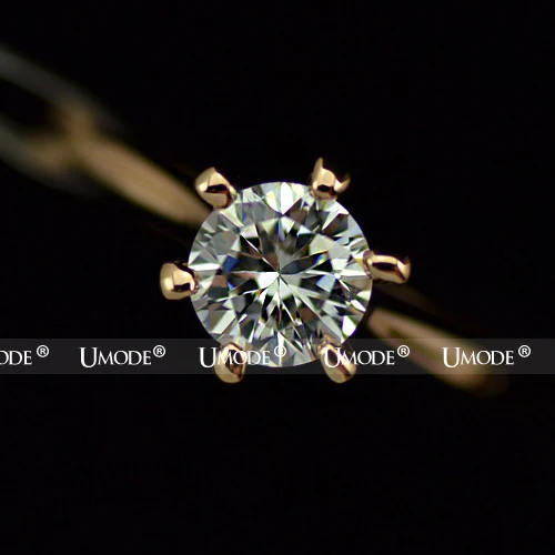 UMODE Rose Gold Color Classic 6 Prong Sparkling Solitaire Aneis Feminino 1ct CZ Wedding Rings JR0012A