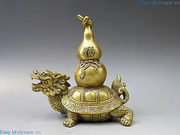 

China brass sculpture carved copper Feng Shui calabash on Dragon Turtle Statue