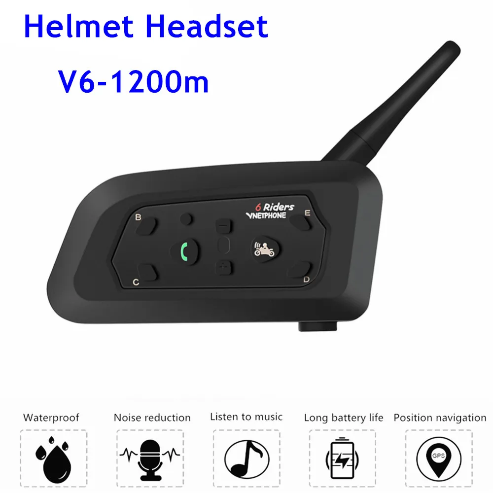 

1200m Wireless Motorcycle Intercom Bluetooth Helmet Headset Intercomunicador Interphone For 6 Riders Waterproof Helmet Intercom