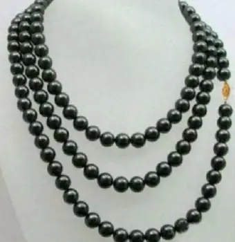 

beautiful 52 inch AAA 9-10 mm south black pearl necklace yellow Clasp