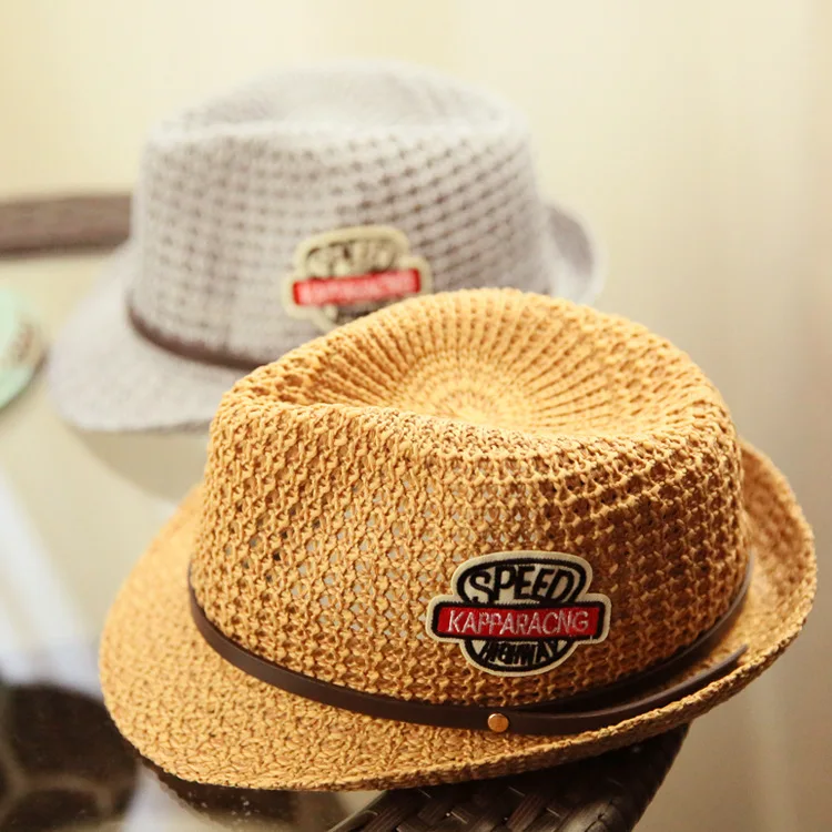 

New Spring Summer Children Hats Cap Labeling Jazz Handsome Cowboy Sun Pierced Straw Weave Hat Beach Cap Touca Infantil Muts T