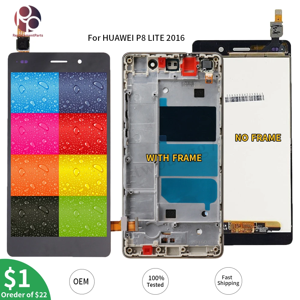 

5.0"Original for HUAWEI P8 Lite 2016 LCD Display Touch Screen with Frame Digitizer Assembly For HUAWEI P8 LITE ALE-L21 IPS LCD