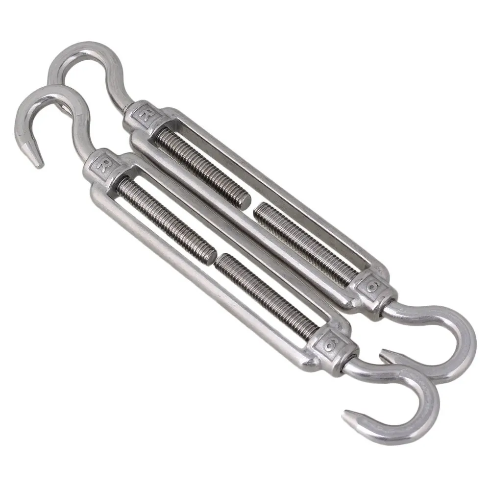 

2Pcs ilver 304 Stainless Steel European Style Hook & Hook M6 Turnbuckles Adjustable Wire Rope Tensioners
