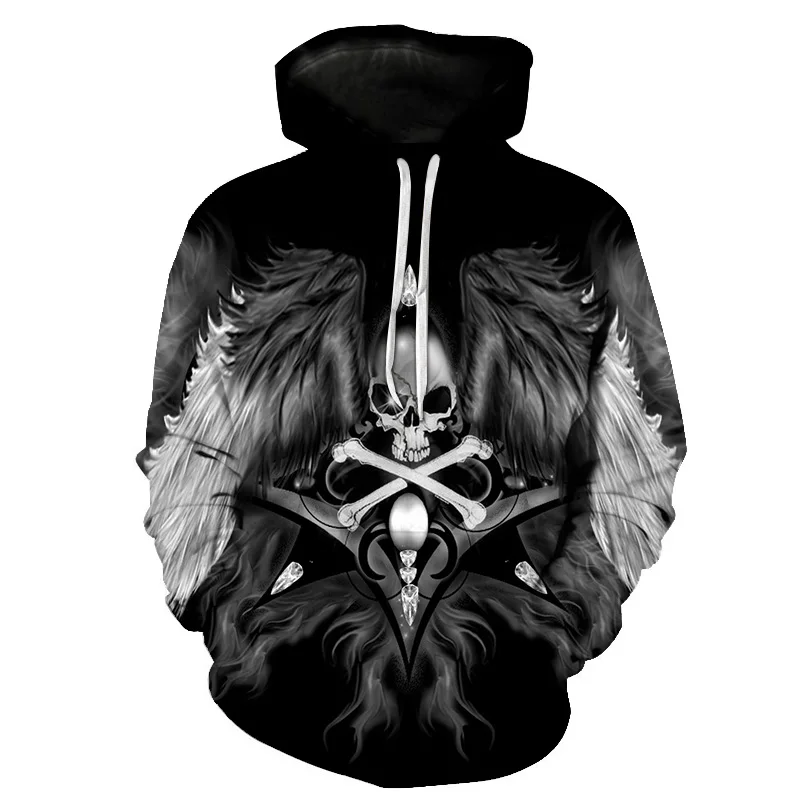 

Skull headr Men Hoodies Sweatshirts 3D Printed Funny Hip HOP Hoodies Novelty Streetwear Wing Hooded Jackets Male Tracksuits