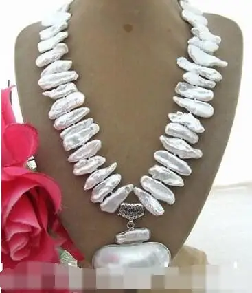 

NEW 9-10MM White Coin Pearl Necklace Set 18" 7.5" AAAHT