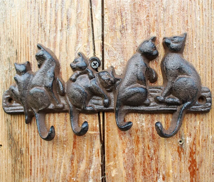 Cast Iron Decorative 6 Cats Coat Rack with 4 Hooks Key Hanger Holder font b Home