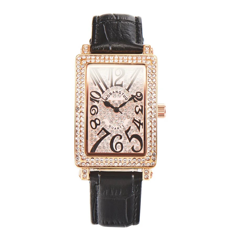 Лидер продаж, высокое качество, Модные прямоугольные брендовые роскошные женские часы, стразы, кварцевые наручные часы с бриллиантами для женщин, relojes mujer - Цвет: Black-gold