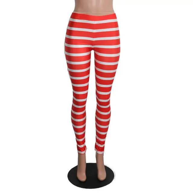 Red And White Striped Leggings Aletterhin Womens Red White Striped Leggings Outwear Bodycon Pants