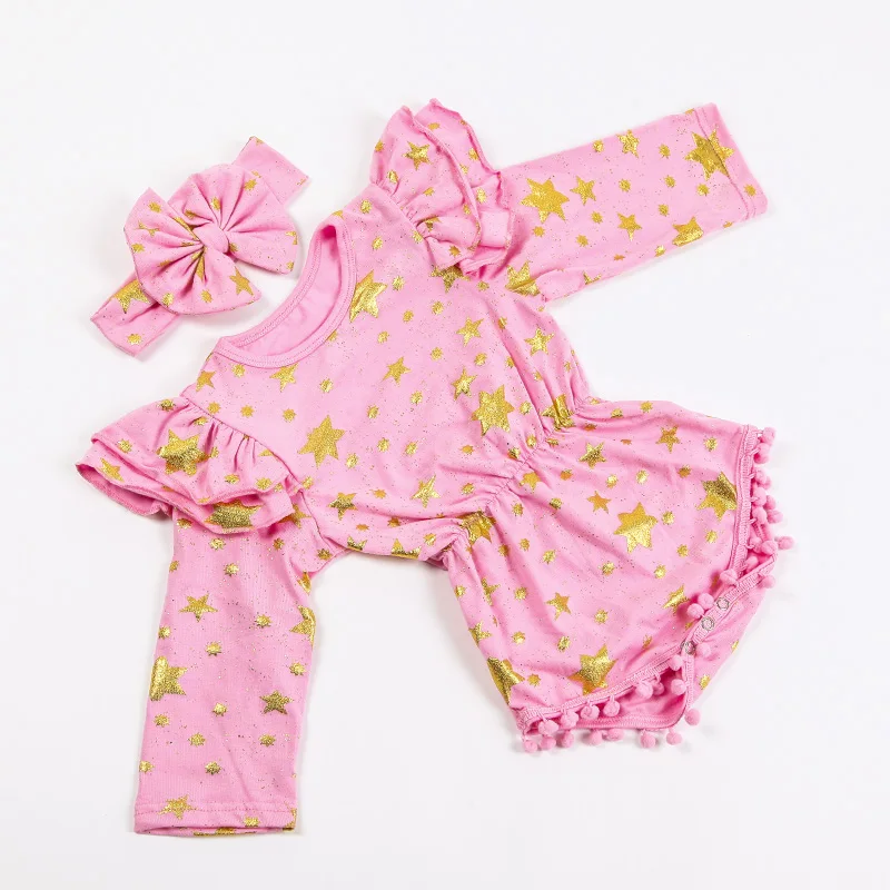 Little Girl Clothing Set Ruffle Long Sleeve Knit Cotton Baby Girls