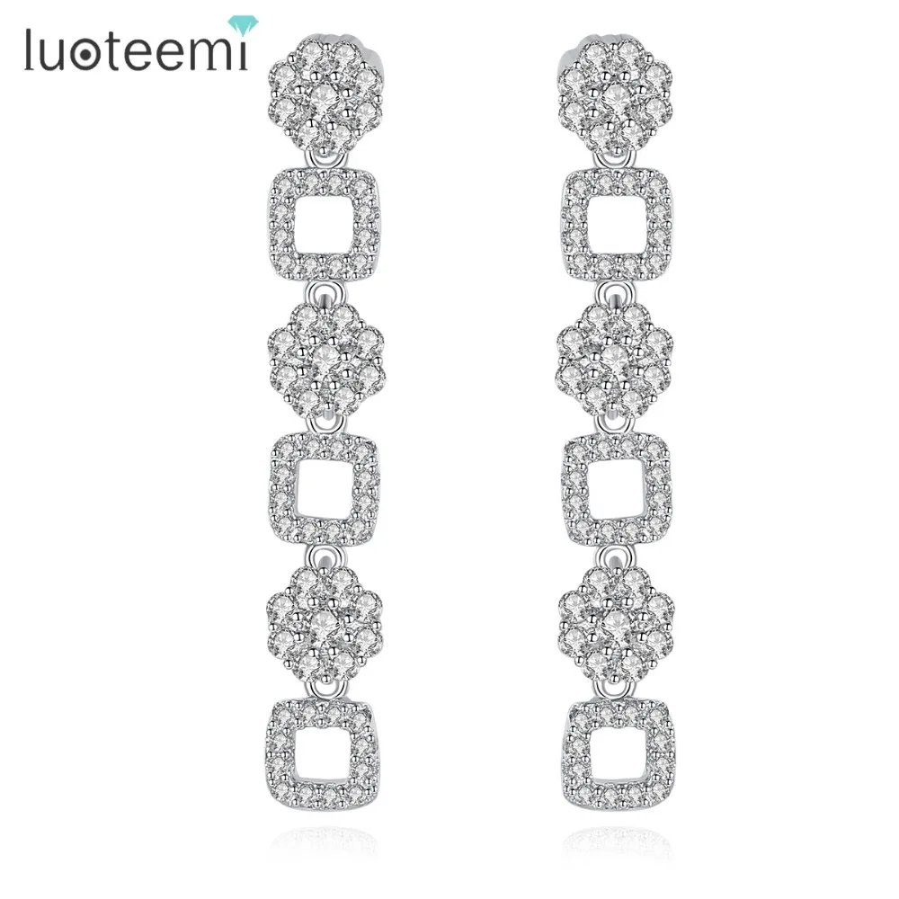 

LUOTEEMI New Design Fashion Square CZ Long Drop Earrings for Women Wedding Party Luxury Jewelry Boucle D'Oreille Christmas Gift