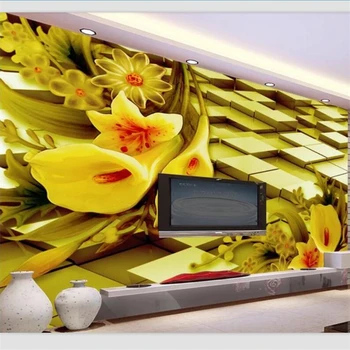 

beibehang Wallpaper custom living room bedroom wallpaper mural personality golden 3D calla lily TV sofa decorative painting