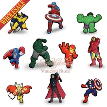 100 шт./лот с изображением героев фильмов «мстители», «Халк Капитан Америка значки Броши коллекция амулеты «сделай сам» подходят для аксессуары обуви декор обуви